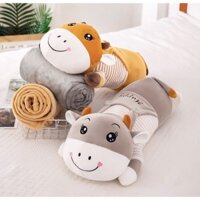 [Mua 1 tặng 1] chăn gối văn phòng đa năng 2 trong 1 hình thú nhồi bông bò tặng ngay một gấu bông siêu xinh trị giá 99k