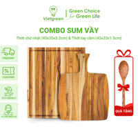 [MUA 1 TẶNG 1] Combo Sum Vầy 2 Thớt Gỗ Teak Vietgreen L2 45x35x3,2cm và H1 43x33x1,5cm Tặng 1 Thớt Tay Cầm H2