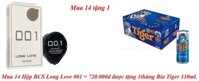 Mua 14 hộp bcs long love 001 = 720.000đ được tặng 1thùng bia tiger 330ml.