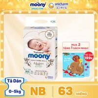 [Mua 2 tặng 1 sách nhạc] Tã/ Bỉm dán siêu cao cấp Moony Natural Newborn - 63 miếng bề mặt bông tự nhiên 100% cotton organic