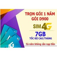 (mua 2 tặng 1) SIM 4G VIETTEL D900 TRỌN GÓI 1 NĂM (7GB/THÁNG)