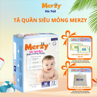 [Mua 3 tặng 1 túi cói cao cấp Merzy]Tã Quần Trẻ Em MERZY Siêu Mỏng Mềm Mại M72,L64,XL58, XXL50 Miếng