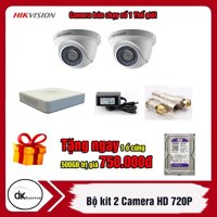 Mua bộ kit Camera tặng ổ cứng 500GB -Trọn bộ 2 Camera Hikvision dome ốp trần độ phân giải 1MP HD 720P