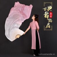 Múa cổ điển Quạt lụa dài Phong cách cổ điển Biểu diễn múa dài Màu hồng củ sen Màu sắc kéo dài Múa bụng Quảng trường Biểu diễn Quạt khiêu vũ