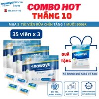 [MUA ĐỂ NHẬN QUÀ] - Combo 3 Túi Viên Rửa Chén Bát SEAWAYS 3 Trong 1 - Dùng Cho Mọi Loại Máy Rửa Chén (Túi 35 viên x 8gr)