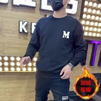 Mùa Đông 2024 Big M Cổ Tròn Áo Đen Trắng M-5XL Thời Trang Dạo Phố Dovetail Arc Đáy Áo Sơ Mi Phiên Bản Hàn Quốc Áo Thun Nam Lót Lông Cừu