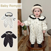 Mùa Đông 2025 Mới Làm Dày Ấm Áp Trẻ Sơ Sinh Bé Gái Jumpsuit Phong Cách Hàn Quốc Cổ Chấm Bi Dài Tay Áo Liền Quần Cho Bé