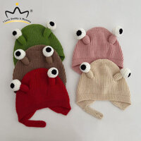 Mùa Đông Cho Bé Mũ Dệt Kim Ngộ nghĩnh Ếch Mắt Lớn Tập Đi Bé Trai Bé Gái Mũ Bảo Vệ Tai Ngoài Trời Ấm Áp Trẻ Sơ Sinh Trẻ Em Earflap Beanie