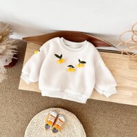 Mùa Đông Cho Bé Quần Áo Dễ Thương Trái Cây Anh Đào Dài Tay Nhung Dày Top Bé Gái
