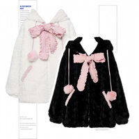 Mùa Đông Dày Có Mũ Trùm Đầu Áo Nữ Trắng Ngọt Ngào Dài Tay Rời Lông Cừu Lót Cardigan Thỏ Tai Áo Khoác Thu Đông