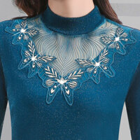 Mùa Đông Giữ Nhiệt Quần Lót Nữ Lông Cừu Lót Dày Nửa Cổ Cao Lưới Phong Cách Mới Sẵn Sàng Sợi Đáy Áo Sơ Mi Nữ Ren Lạnh-Pro