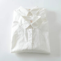 Mùa Đông Lông Cừu Lót Giữ Ấm 100% Cotton Dài Tay Áo Sơ Mi Trắng Nữ Tươi Sinh Viên Xuân Thu Đáy Áo Sơ Mi Đơn Giản