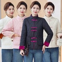 Mùa Đông Mẹ Retro Cotton Đệm Áo Khoác Trung Niên Người Cao Tuổi Đệm Lông Cừu Áo Khoác Khóa Ấm Dày Đệm Áo Khoác Áo Khoác