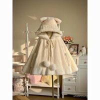 Mùa đông mới sang trọng ngọt ngào dễ thương Áo choàng nữ Tính Áo khoác len áo choàng có mũ trùm đầu màu trắng