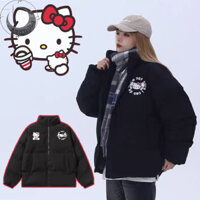 Mùa Đông Mỹ Retro Hello Kitty Đứng Cổ Áo Puffer Áo Khoác Unisex Dày Cặp Đôi Cotton Đệm Quần Áo