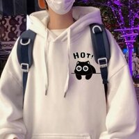 Mùa Đông Nam Phong Cách Nhật Bản Mỏng Áo Khoác Lông Cừu Mèo Nhỏ In Hình Áo Chui Đầu Áo Len Dài Tay Có Mũ Trùm Đầu