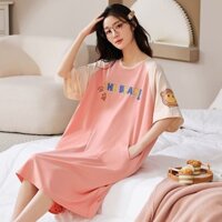 Mùa Hè 100% Cotton Hoạt Hình Tay Ngắn Rời Mùa Hè Mặc Nhà Váy Ngủ Mỏng Cổ Tròn Cổ Tròn Thường Ngày Bà Bầu Đầm TRIB