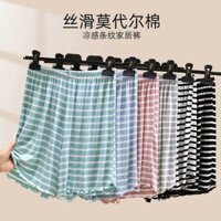 Mùa hè 2025 modal sọc quần short nữ size lớn dáng rộng quần nhà mặc đa năng thể thao eo co giãn quần đồ ngủ