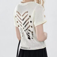 Mùa Hè 2025 Phiên Bản Hàn Quốc Phù Hợp Với Phong Cách Mới Cổ Tròn Hơi Trong Suốt Rỗng Thiết Kế Tay Ngắn Đan Top Nữ