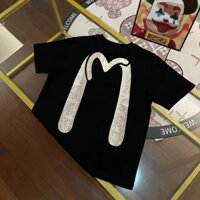 Mùa hè 2025 Xu hướng mới Thương hiệu EVISU Mottled Seagull Big M Print Cặp đôi Áo thun ngắn tay cổ tròn dáng rộng