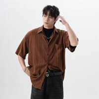 Mùa Hè Băng Lụa Áo Nam Phiên Bản Hàn Quốc Áo Sơ Mi Tay Ngắn Thoáng Mát Vải Lanh Cotton Rời Ve Áo Sơ Mi Top