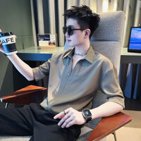 Mùa Hè Băng Lụa Nam Áo Sơ Mi Đơn Giản Năm Điểm Tay Inch Áo Sơ Mi 2024 Phong Cách Mới Mỏng Phong Cách Thời Trang Drap Áo Sơ Mi Nam QS7R