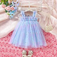 Mùa Hè Bé Gái Cầu Vồng Sling Đầm Lấp Lánh 1-5 Tuổi Trẻ Em Đầm Công Chúa Tuyn Ngôi Sao Sequin Bé Gái Đầm Ngọt Ngào