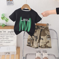 Mùa Hè Bé Trai Cotton Đi Học Quần Áo Trẻ Em Phong Cách Áo Ngụy Trang Quần Ngắn 2 Cái / bộ Trẻ Sơ Sinh Trẻ Em Thời Trang Tập Đi Theo Dõi Bộ