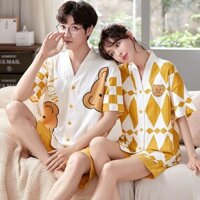 Mùa Hè Cao Cấp Cotton Bộ Đồ Ngủ Nam Nữ Cặp Đôi Cardigan Phù Hợp Với Mùa Hè Dễ Thương Rời Cặp Đôi Tay Ngắn Lounge20250304
