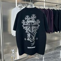 Mùa Hè ch Croatia Tiếng Phạn Kim Loại In Chữ Thập Áo Thun Ngắn Tay Nam Nữ Cotton Nguyên Chất Rời Áo Thun Thường Ngày