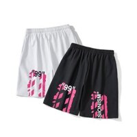 Mùa Hè Châu Âu Mỹ Đường Phố Mặc 99 Hồng Sơn Graffiti Trắng Quần Short Crop Quần Nam Nữ ow