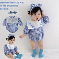Mùa Hè Cho Bé Áo Liền Quần Thêu Bé Tay Ngắn Xanh Trắng Kẻ Sọc Áo Liền Quần Ngọt Ngào Đầm Công Chúa