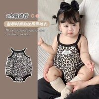 Mùa Hè Cho Bé Jumpsuit Da Báo In Không Tay Sling Bé Gái Tam Giác Áo Liền Quần Trẻ Em Đi Chơi Quần Áo Bé Gái Quần Áo Cho Bé