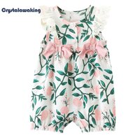 Mùa hè Cho Bé Nơ Không Tay Cổ Tròn Romper Áo Liền Quần Nút Hoa Bé Gái Jumpsuit