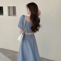 Mùa Hè Cung Điện Phong Cách Retro Bong Bóng Tay Áo Váy Nữ Thắt Lưng Thể Hiện Khí Chất Gầy Trung Bình Váy Dài Thủy Triều