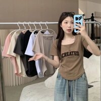Mùa hè dáng body Vạt Bầu Áo thun nữ Hè Mỏng ôm body Dễ phối đồ Tay ngắn siêu xinh cá tính thời trang Cổ vuông Áo phông