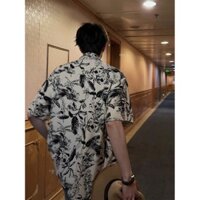 Mùa hè dáng rộng cổ điển phong cách Trung Quốc Thiết kế phong cách Hồng Kông Áo sơ mi hoa ngắn tay cổ điển