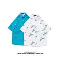 Mùa hè đứng cổ áo dáng rộng Hàn Quốc họa tiết tiếng Anh thời trang bãi biển Hawaii hoạt hình Thái Lan áo sơ mi nam tay ngắn