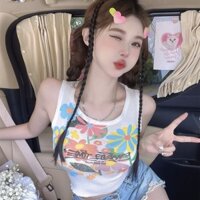 Mùa hè Graffiti Ngắn Slim fit Hoa Vui Nhộn Mì Ý Đĩa Có Quần Áo Nhuộm