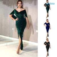 [Mùa hè Hot] Đầm dạ hội nữ Skinny xếp ly lệch vai xẻ viền nửa tay Hội nghị chuyên đề hàng năm Tiệc cưới Prom Đầm Maxi Áo choàng bóng