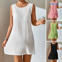 [Mùa Hè Hot] Nữ Đi Biển Smock Cổ Tròn Không Tay Màu Trơn Rời Chống Nắng Chống Tia UV Mềm Mại Thoáng Khí Bikini Đồ Bơi Che Váy Đi Biển Nữ