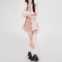 Mùa hè Kiểu dáng lê Pháp Cầu vồng sọc màu hồng Đình chỉ Váy nửa người váy