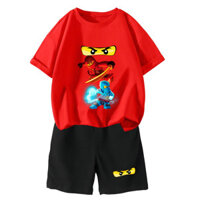 Mùa Hè Lego Ninjago Áo Thun Quần Short Trẻ Em Tay Ngắn Bộ Cotton Tee Quần Phù Hợp Với Bé Trai Thường Ngày 2 Chiếc