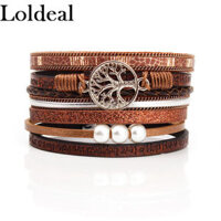 Mùa Hè Loldeal Vòng Đeo Tay Bằng Da Charm Ngọc Trai Vòng Tay & Bangles Khóa Nam Châm Cuộc Sống Của Cây Bohemian Vòng Tay Cho Phụ Nữ Manchette