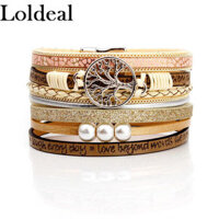 Mùa Hè Loldeal Vòng Đeo Tay Bằng Da Charm Ngọc Trai Vòng Tay & Bangles Khóa Nam Châm Cuộc Sống Của Cây Bohemian Vòng Tay Cho Phụ Nữ Manchette