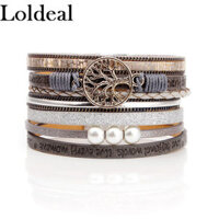 Mùa Hè Loldeal Vòng Đeo Tay Bằng Da Charm Ngọc Trai Vòng Tay & Bangles Khóa Nam Châm Cuộc Sống Của Cây Bohemian Vòng Tay Cho Phụ Nữ Manchette