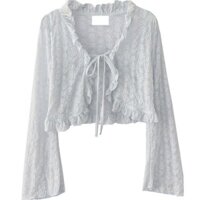 Mùa hè mẫu mới phong cách Hàn Quốc phong cách nhẹ nhàng thắt dây mỏng tay loe ren dáng ngắn Áo khoác nữ