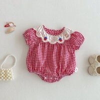 Mùa Hè Mới Bé Gái Thoáng Khí Kiểm Tra In Hình Dâu Tây Áo Liền Quần Cho Bé Tập Đi Body Onesise 0-2 Tuổi