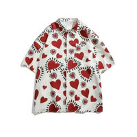 Mùa hè mới dành cho nam giới cao cấp Mỹ thời trang cổ điển phiên bản Hàn Quốc dáng rộng họa tiết tình yêu thương hiệu thời trang hoa Thái Hawaii đi biển chống nắng áo sơ mi hoạt hình ngắn tay.