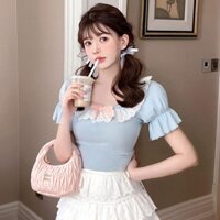 Mùa Hè Mới Hot Girl Pure Lust Phong Cách Giảm Béo Và Đa Năng Nữ Tính Áo Thun Nữ Ren Ngắn Top